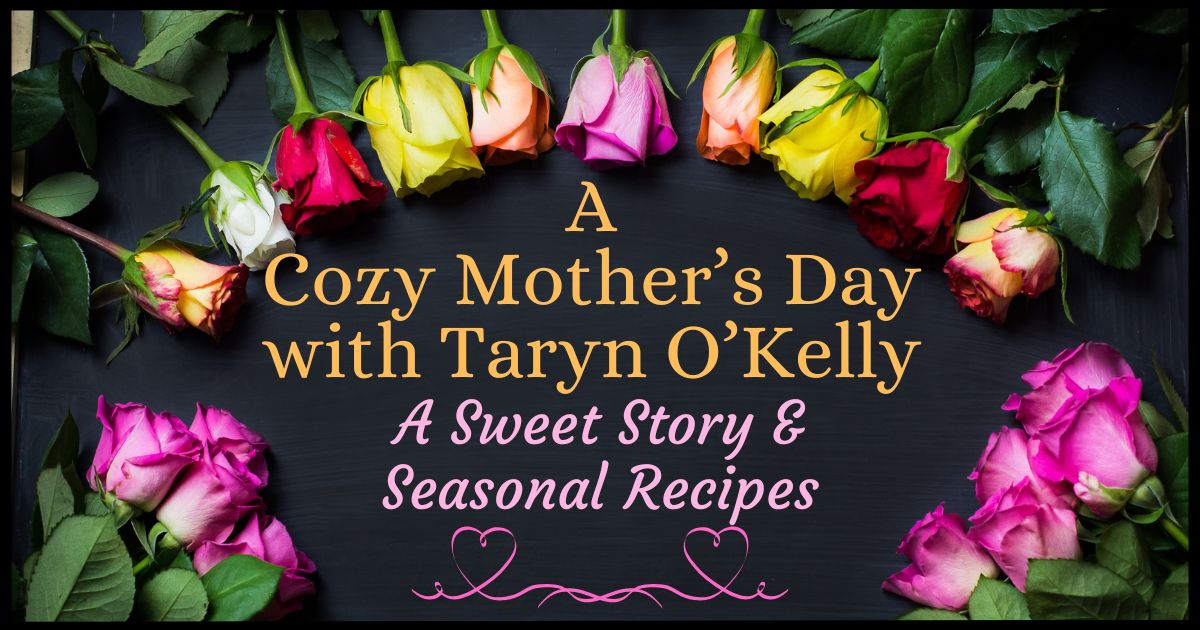 Mother’s Day blog post banner with pink roses and cozy mystery theme title